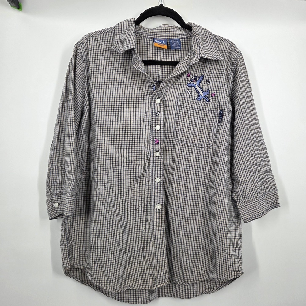 Vintage Pooh Tigger Plaid Shirt Womens XL 14W/16W Y2K Fall Embroidered